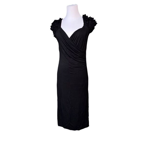 Signature by Sangria Black Surplice Ruffled Sleeves Wrap Dress sz MEDIUM NWT - Picture 1 of 10